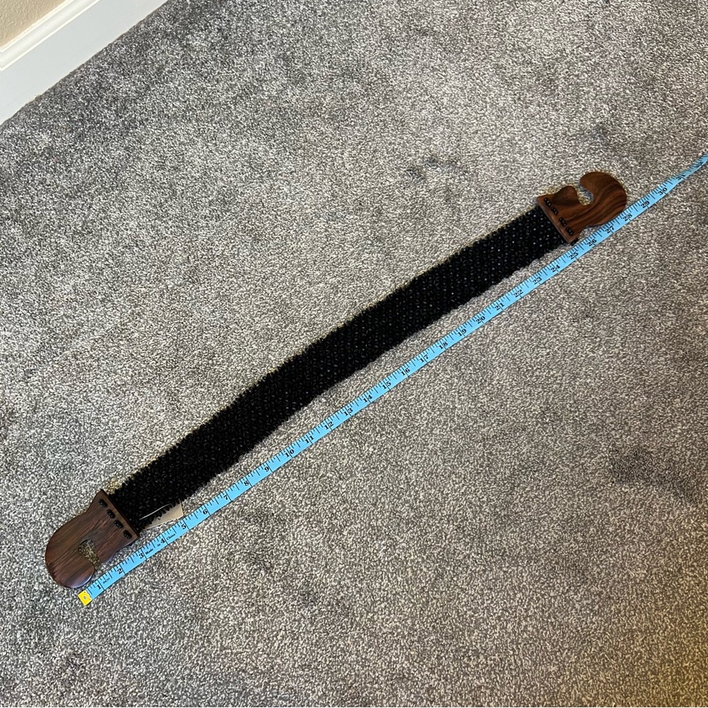 Anthropologie Black Woven Belt with Wooden Buckle - Picture 11 of 12